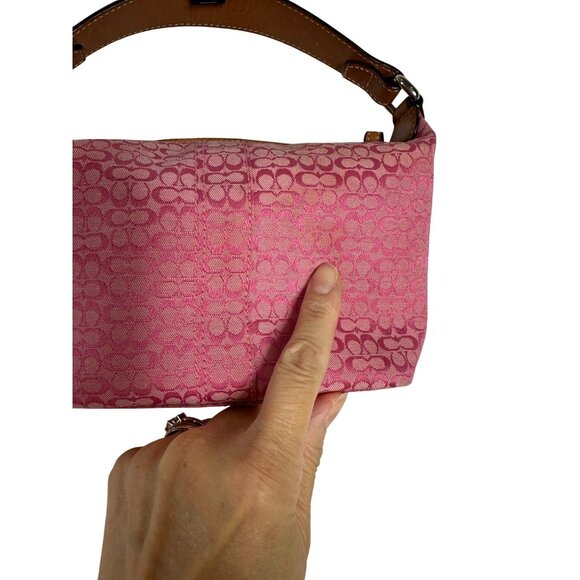 Coach Y2K Pink Signature Mini C Canvas Leather Handbag Monogram Baguette Demi - Picture 13 of 14